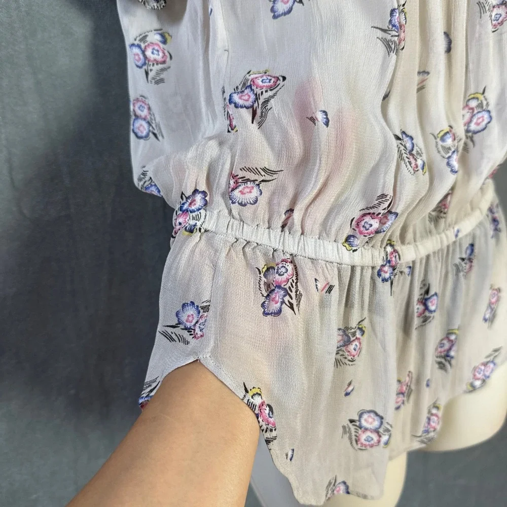 Etoile Isabel Marant Floral Silk Viscose Peplum Blouse Grey Pink Size 1 Small